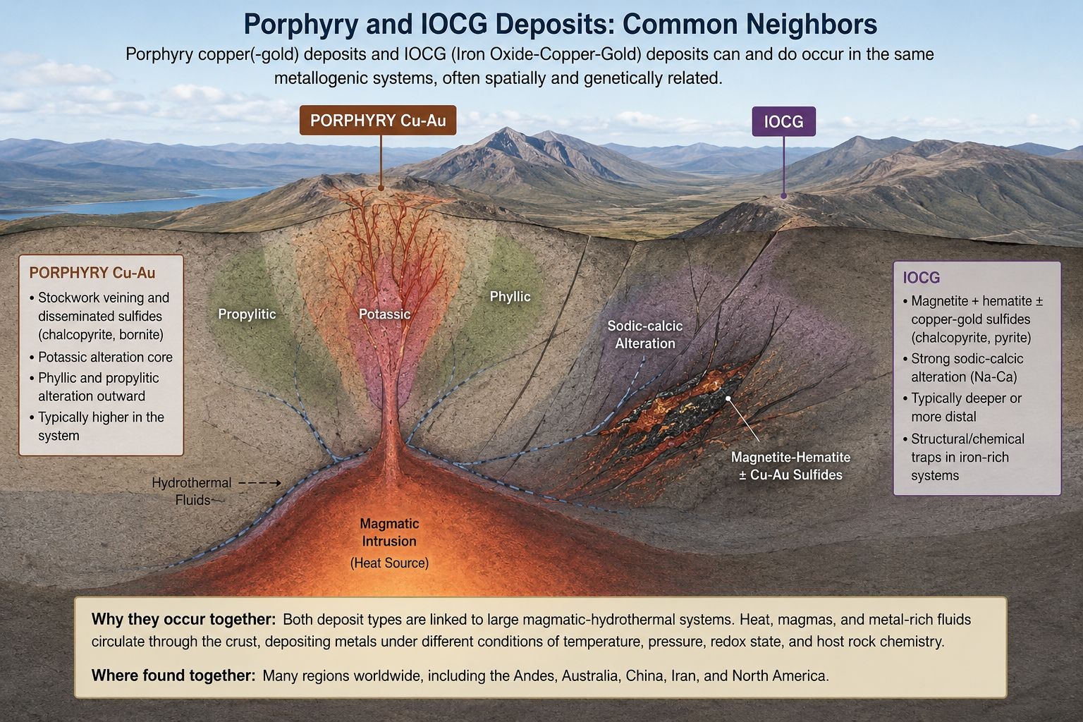 Simple IOCG deposit model — how iron oxide copper-gold deposits form